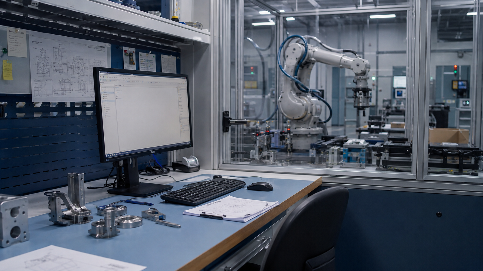 Engineering-Arbeitsplatz an einer Roboterzelle